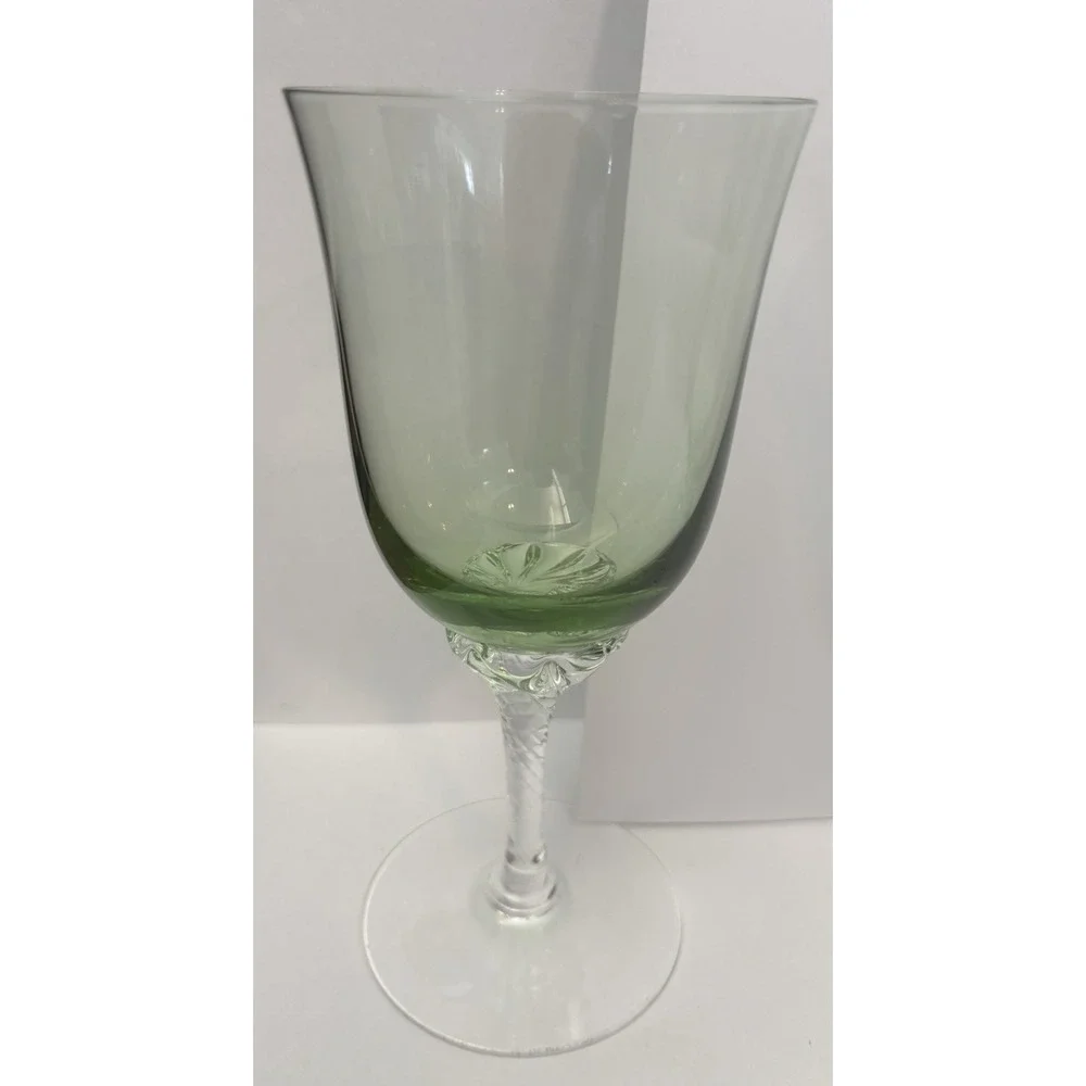 Sasaki Hawthorne Jade Water Goblets Green Clear Twist Stem Set of 6 Vintage